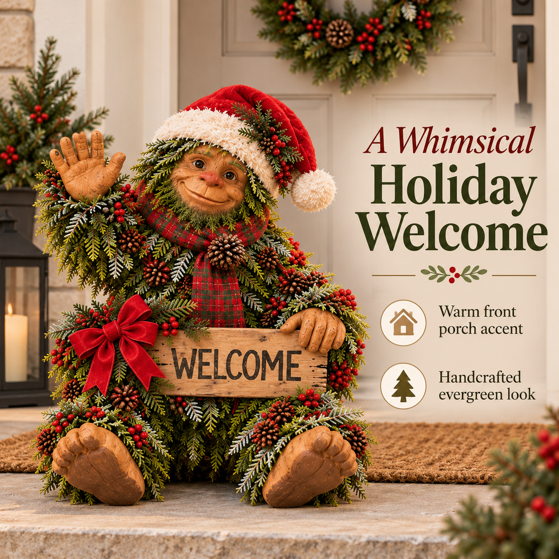 Whimsical holiday welcome Bigfoot product introduction image