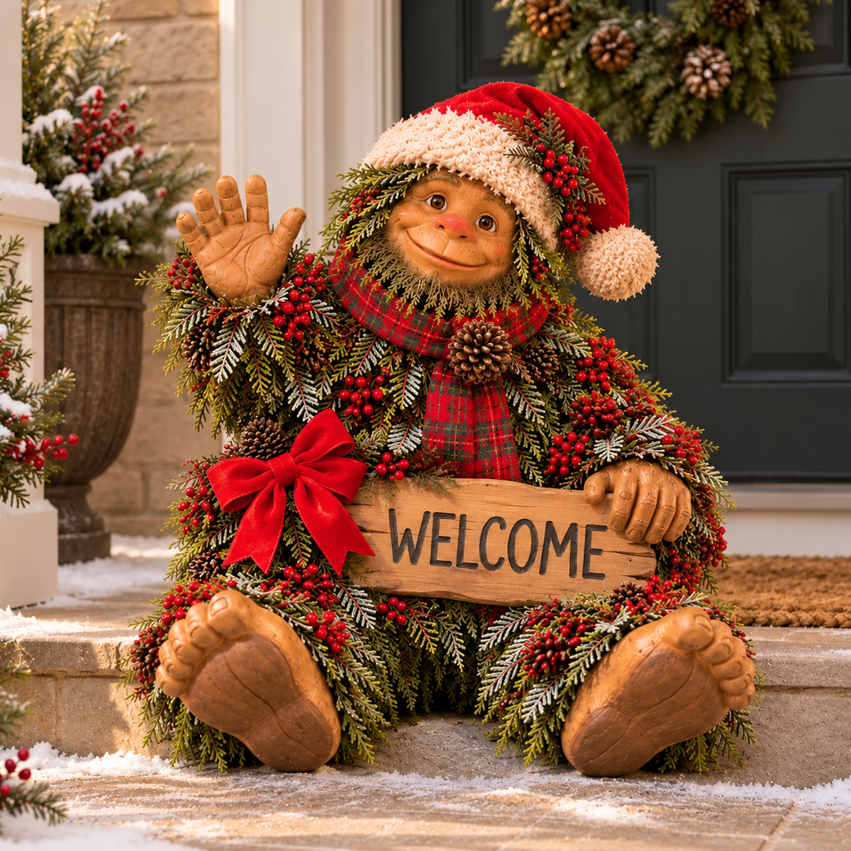 Bigfoot Says Hello Christmas evergreen welcome decoration